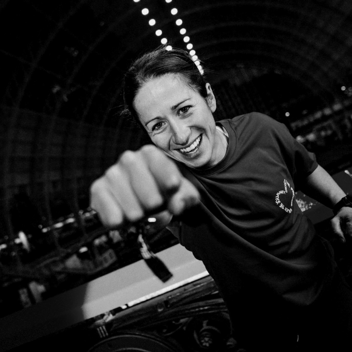 Kat Parnell, finish-line fist bump